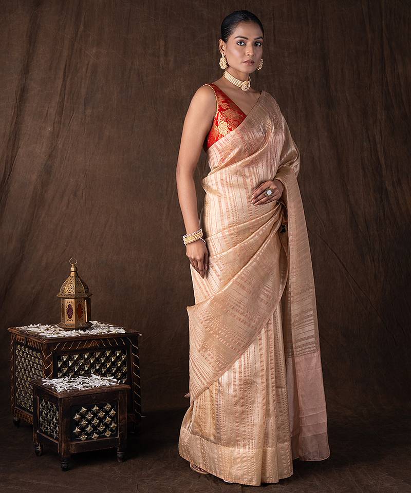 Copper handloom tissue silk saree