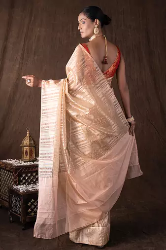 Copper handloom tissue silk saree