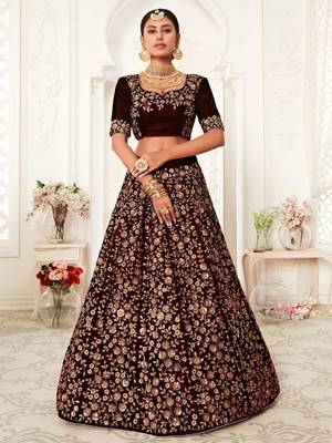 dark maroon silk blend lehenga with floral embroidery
 3