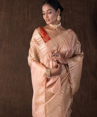 Copper handloom tissue silk saree 3