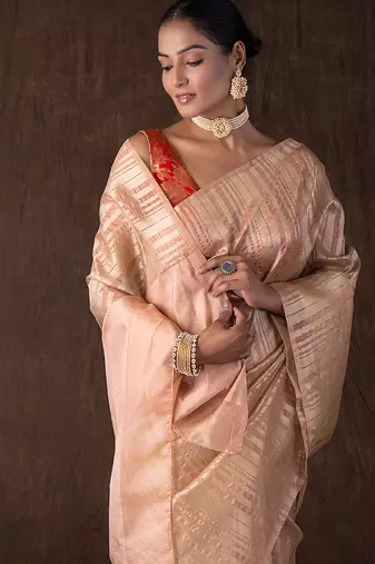 Copper handloom tissue silk saree