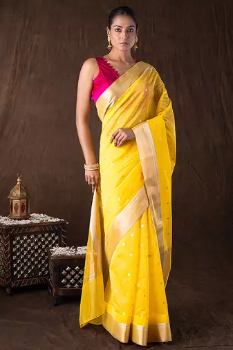 Yellow handloom pure katan silk saree