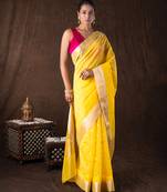 Yellow handloom pure katan silk saree