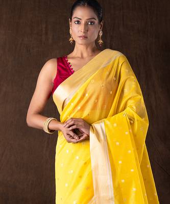 Yellow handloom pure katan silk saree 2