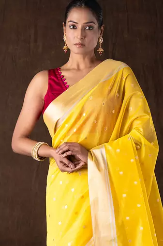 Yellow handloom pure katan silk saree