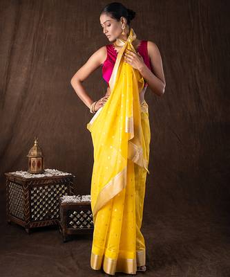 Yellow handloom pure katan silk saree 3