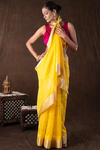 Yellow handloom pure katan silk saree
