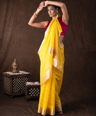 Yellow handloom pure katan silk saree 4