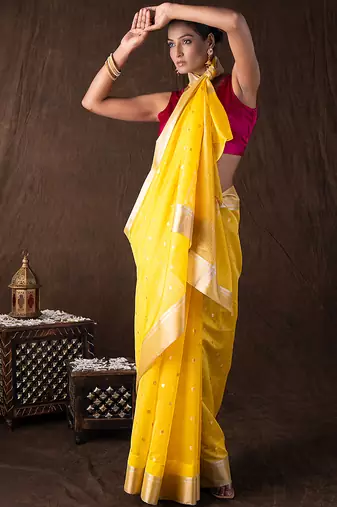 Yellow handloom pure katan silk saree