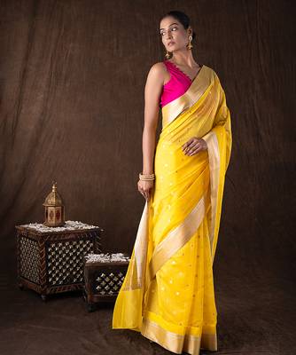 Yellow handloom pure katan silk saree 5