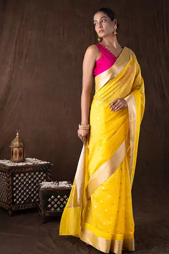 Yellow handloom pure katan silk saree