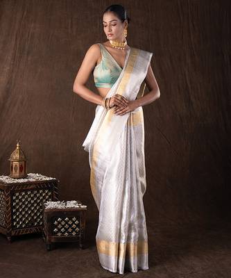 Silver handloom kanchipuram silk saree 1