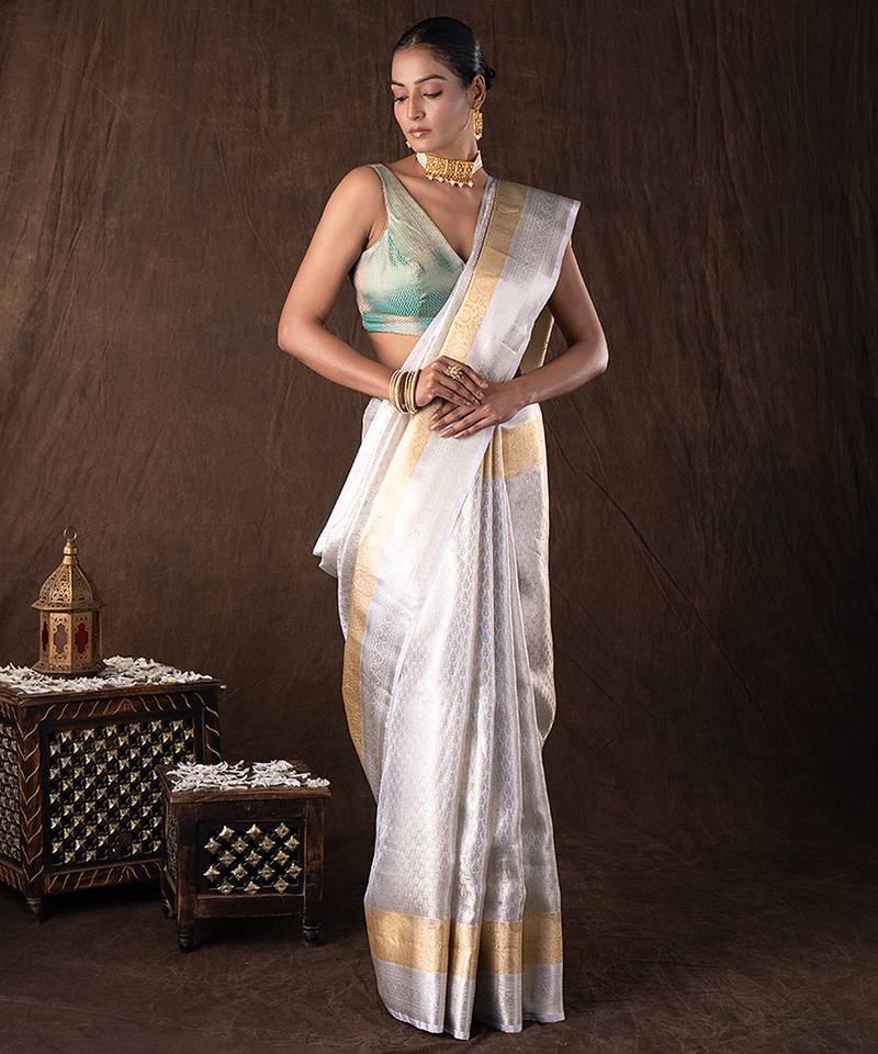 Silver handloom kanchipuram silk saree