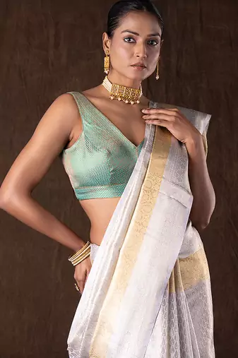 Silver handloom kanchipuram silk saree