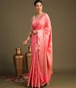 Peach handloom monga silk saree