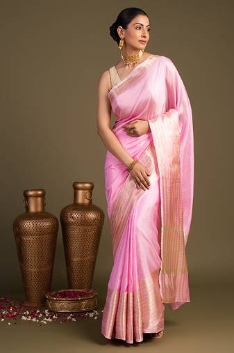 Pink handloom pure silk saree