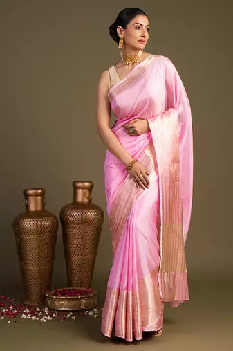Pink handloom pure silk saree