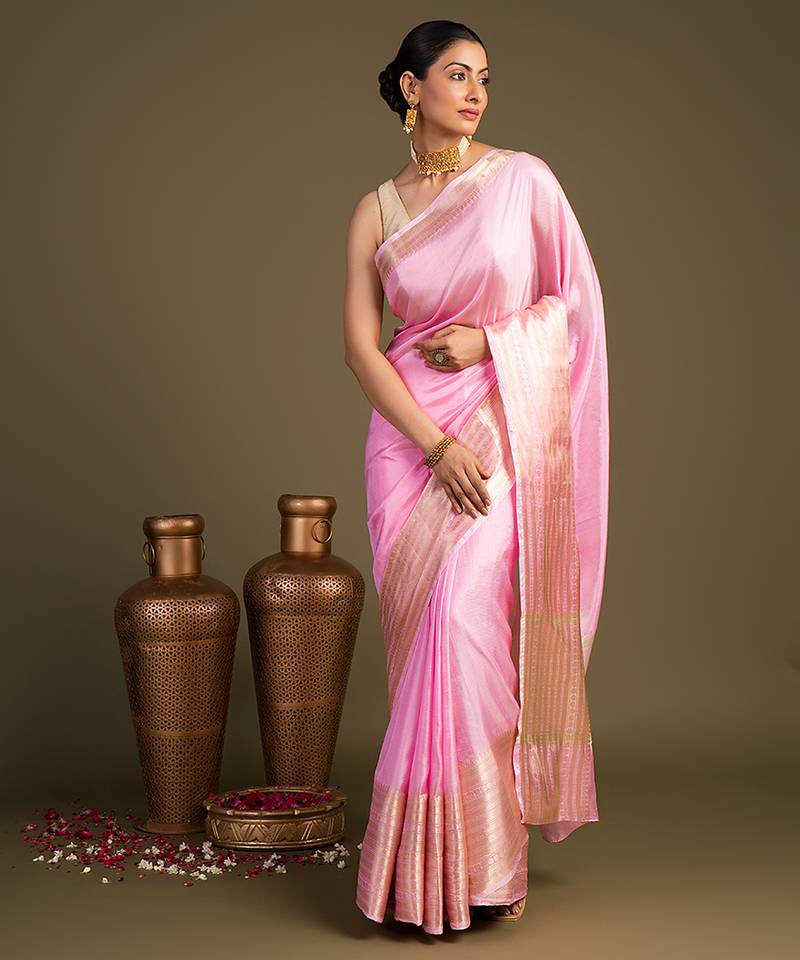Pink handloom pure silk saree