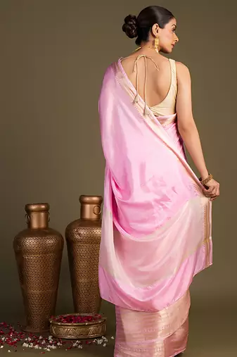 Pink handloom pure silk saree