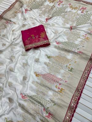 white silk blend saree with heavy pallu work 2