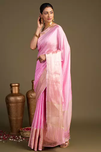 Pink handloom pure silk saree