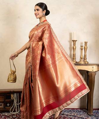 Red handloom pure silk saree 5