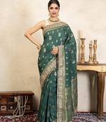 Teal green handloom pure katan silk saree