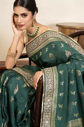 Teal green handloom pure katan silk saree
