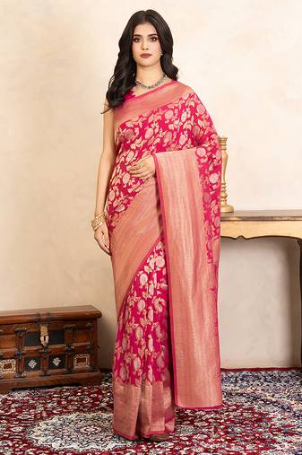 Rani pink handloom pure katan silk saree