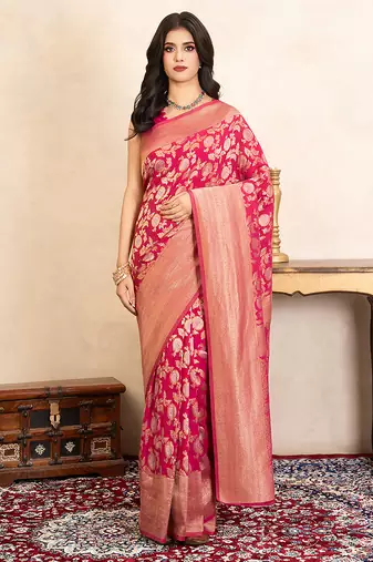 Rani pink handloom pure katan silk saree