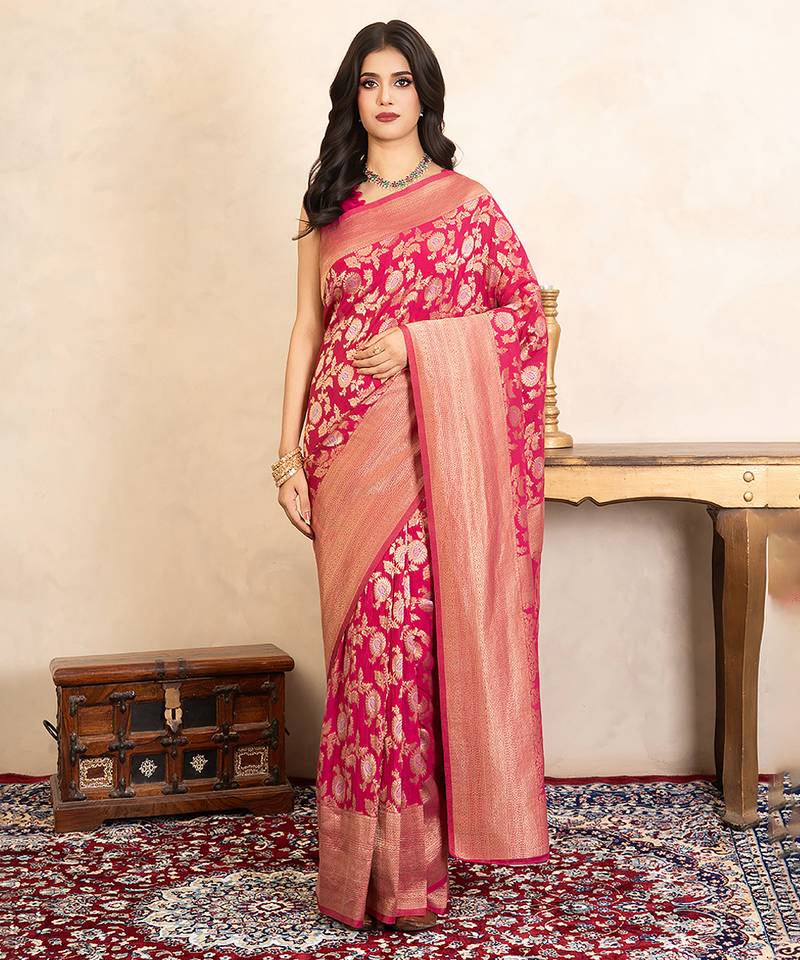 Rani pink handloom pure katan silk saree