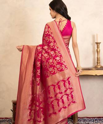 Rani pink handloom pure katan silk saree 3