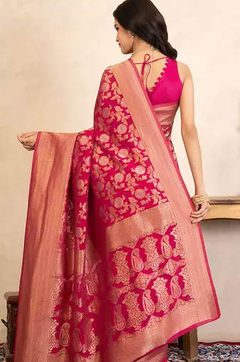 Rani pink handloom pure katan silk saree