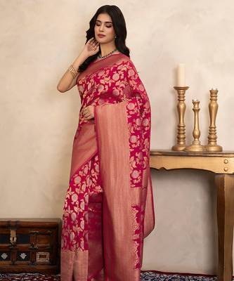 Rani pink handloom pure katan silk saree 4