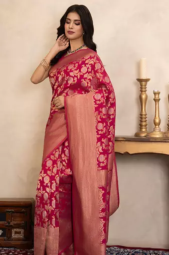 Rani pink handloom pure katan silk saree