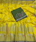 Yellow Color embroidery cording sequin and thread work Dolla silk blend Saree