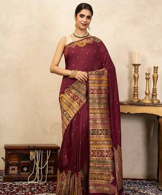 Maroon handloom pure katan silk saree 1