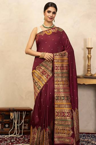 Maroon handloom pure katan silk saree