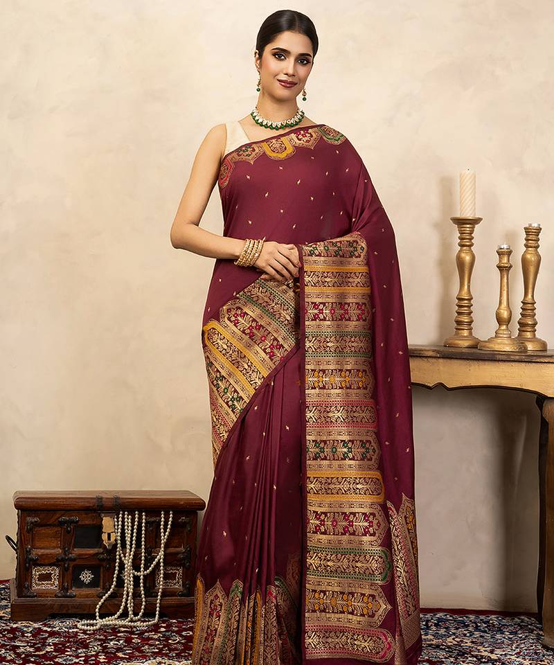 Maroon handloom pure katan silk saree