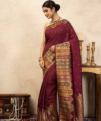 Maroon handloom pure katan silk saree 2