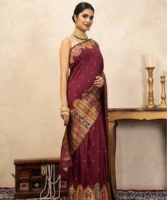 Maroon handloom pure katan silk saree 3