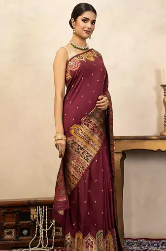 Maroon handloom pure katan silk saree