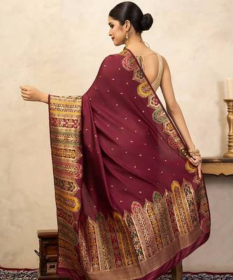 Maroon handloom pure katan silk saree 4
