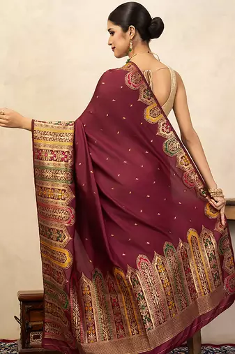 Maroon handloom pure katan silk saree