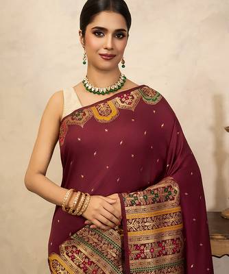 Maroon handloom pure katan silk saree 5