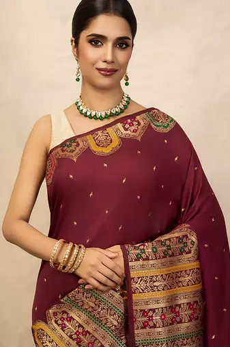 Maroon handloom pure katan silk saree