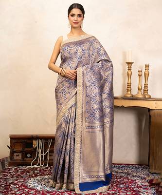 Blue handloom pure katan silk saree 1