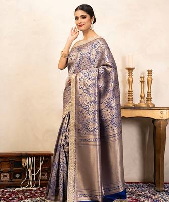 Blue handloom pure katan silk saree 5