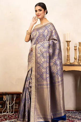 Blue handloom pure katan silk saree