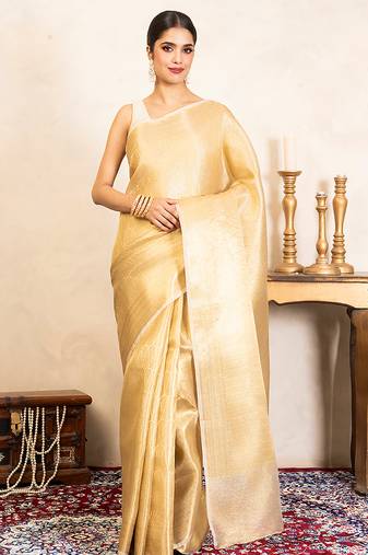 Gold handloom pure katan silk saree